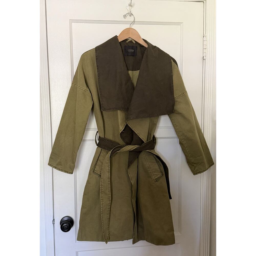 Scotch & Soda Maison Scotch Classic Belted Trench Coat Green Tan Sz Small Petite